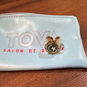 TOVA Gold moon and star ring with Blue Accent